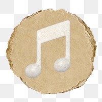 Music note png icon sticker, ripped paper badge, transparent background