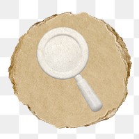 Magnifying glass png icon sticker, ripped paper badge, transparent background