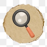 Magnifying glass png icon sticker, ripped paper badge, transparent background