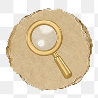 Magnifying glass png icon sticker, ripped paper badge, transparent background