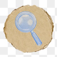 Magnifying glass png icon sticker, ripped paper badge, transparent background