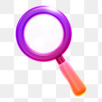 Magnifying glass png icon sticker, 3D rendering, transparent background