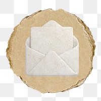 Envelope, email png icon sticker, ripped paper badge, transparent background