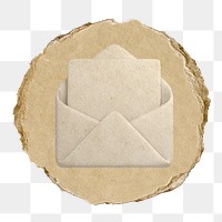 Envelope, email png icon sticker, ripped paper badge, transparent background