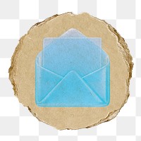 Envelope, email png icon sticker, ripped paper badge, transparent background