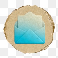 Envelope, email png icon sticker, ripped paper badge, transparent background