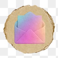 Gradient envelope png, email icon sticker, ripped paper badge, transparent background
