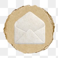 Envelope, email png icon sticker, ripped paper badge, transparent background