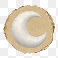 Crescent moon png icon sticker, ripped paper badge, transparent background