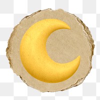 Crescent moon png icon sticker, ripped paper badge, transparent background