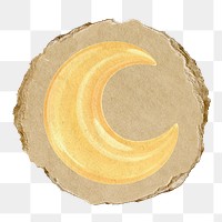 Crescent moon png icon sticker, ripped paper badge, transparent background