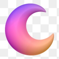 Crescent moon png icon sticker, 3D rendering, transparent background
