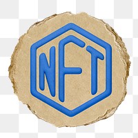 NFT blockchain png icon sticker, ripped paper badge, transparent background