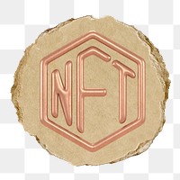 NFT blockchain png icon sticker, ripped paper badge, transparent background