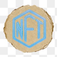 NFT blockchain png icon sticker, ripped paper badge, transparent background