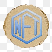 NFT blockchain png icon sticker, ripped paper badge, transparent background