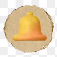 Bell, notification png icon sticker, ripped paper badge, transparent background