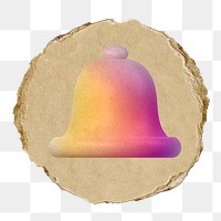 Bell, notification png icon sticker, ripped paper badge, transparent background