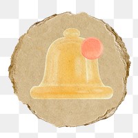 Bell, notification png icon sticker, ripped paper badge, transparent background