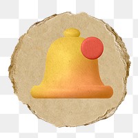 Bell, notification png icon sticker, ripped paper badge, transparent background