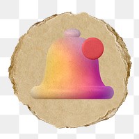 Bell, notification png icon sticker, ripped paper badge, transparent background