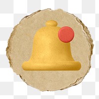 Bell, notification png icon sticker, ripped paper badge, transparent background