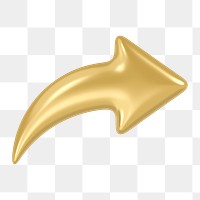 Gold arrow png icon sticker, 3D rendering, transparent background
