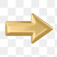 Gold arrow png icon sticker, 3D rendering, transparent background