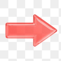 Red arrow png icon sticker, 3D rendering, transparent background