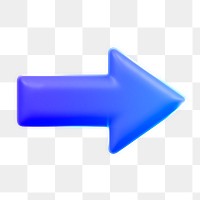 Blue arrow png icon sticker, 3D rendering, transparent background