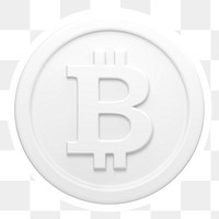 White bitcoin, cryptocurrency png icon sticker, transparent background