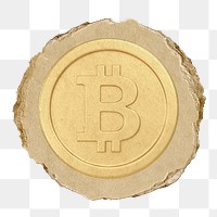 Bitcoin, cryptocurrency png icon sticker, ripped paper badge, transparent background