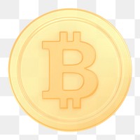 Gold bitcoin, cryptocurrency png icon sticker, 3D rendering, transparent background