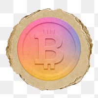 Bitcoin, cryptocurrency png icon sticker, ripped paper badge, transparent background