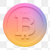 Colorful bitcoin, cryptocurrency png icon sticker, 3D rendering, transparent background