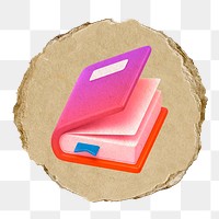 Book png, education icon sticker, ripped paper badge, transparent background