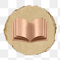 Rose gold book, education png icon sticker, ripped paper badge, transparent background