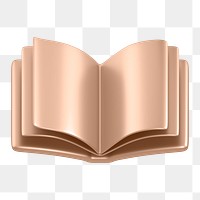 Rose gold book, education png icon sticker, 3D rendering, transparent background