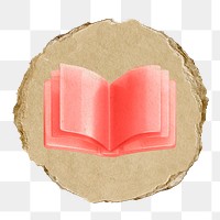 Book, education png icon sticker, ripped paper badge, transparent background