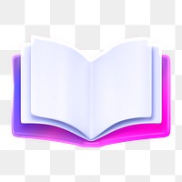 Neon book, education png icon sticker, 3D rendering, transparent background