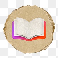 Book png, education icon sticker, ripped paper badge, transparent background