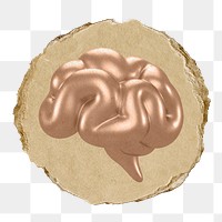 Human brain png icon sticker, ripped paper badge, transparent background