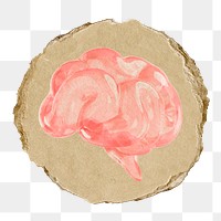 Human brain png icon sticker, ripped paper badge, transparent background