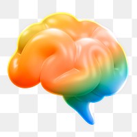 Rainbow brain png icon sticker, 3D rendering, transparent background