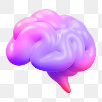 Pink neon brain png icon sticker, 3D rendering, transparent background