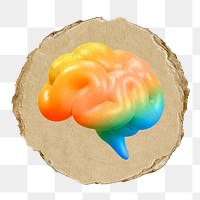 Rainbow brain png icon sticker, ripped paper badge, transparent background