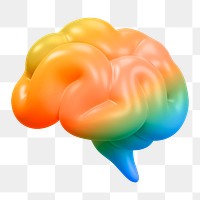 Human brain png icon sticker, 3D rendering, transparent background