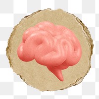 Human brain png icon sticker, ripped paper badge, transparent background