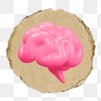 Human brain png icon sticker, ripped paper badge, transparent background