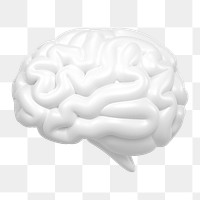 White brain png icon sticker, 3D rendering, transparent background